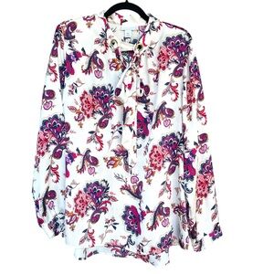 Liz Claiborne Blouse Womens 2XL Floral Paisley Long Sleeve‎ Lightweight Top